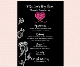 Valentines day restaurant menu vintage vector 06