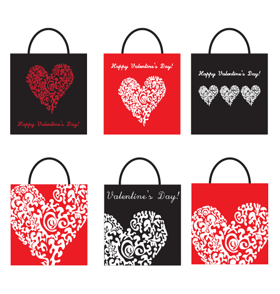 Valentines day shopping bag with heart vector set
