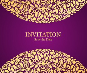 Vintage invitation card with purple floral pattern vector 01