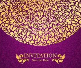 Vintage invitation card with purple floral pattern vector 02