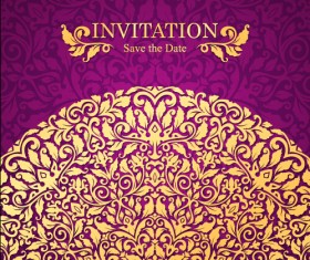 Vintage invitation card with purple floral pattern vector 03