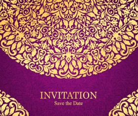 Vintage invitation card with purple floral pattern vector 04