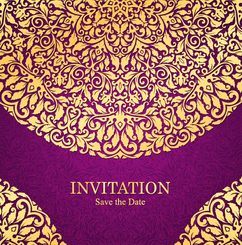 Vintage invitation card with purple floral pattern vector 04
