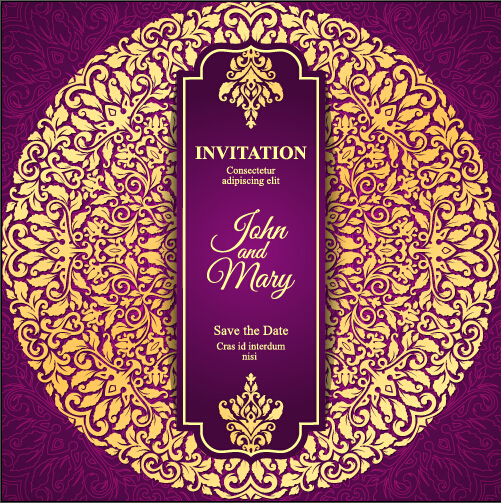 Vintage invitation card with purple floral pattern vector 06