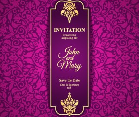 Vintage invitation card with purple floral pattern vector 07