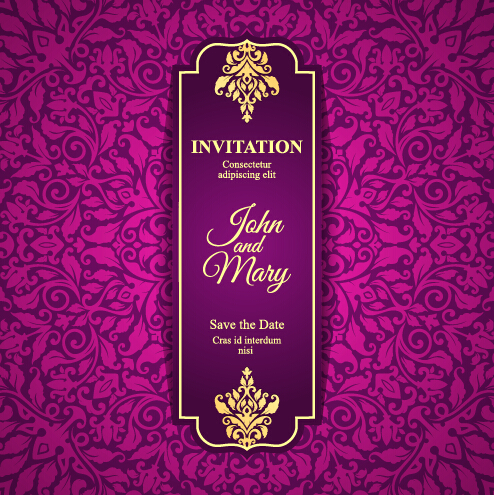 Vintage invitation card with purple floral pattern vector 07