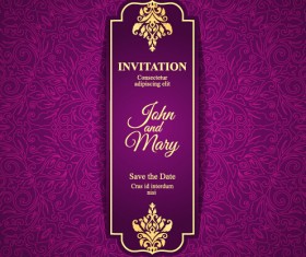 Vintage invitation card with purple floral pattern vector 08