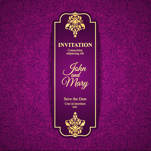 Vintage invitation card with purple floral pattern vector 08