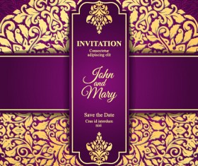 Vintage invitation card with purple floral pattern vector 09