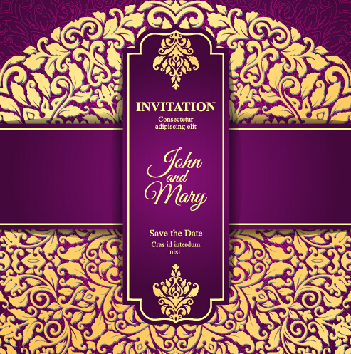 Vintage invitation card with purple floral pattern vector 09