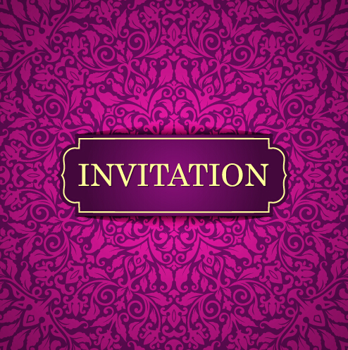 Vintage invitation card with purple floral pattern vector 10