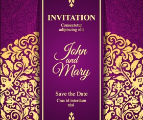 Vintage invitation card with purple floral pattern vector 11
