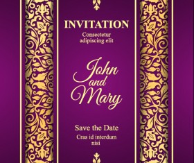Vintage invitation card with purple floral pattern vector 12