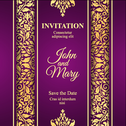 Vintage invitation card with purple floral pattern vector 12