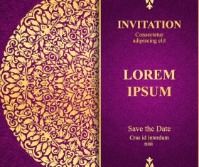 Vintage invitation card with purple floral pattern vector 13