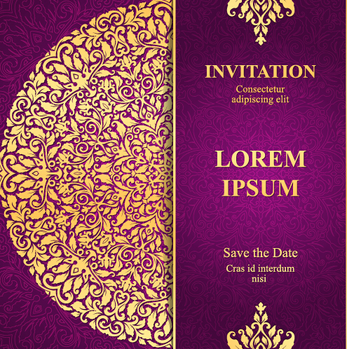 Vintage invitation card with purple floral pattern vector 13