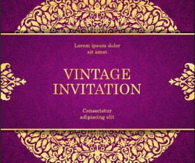 Vintage invitation card with purple floral pattern vector 14