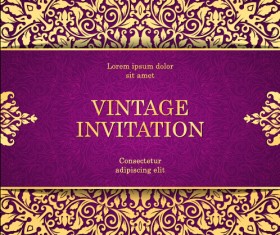 Vintage invitation card with purple floral pattern vector 15