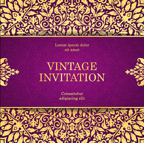 Vintage invitation card with purple floral pattern vector 15