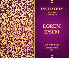 Vintage invitation card with purple floral pattern vector 16