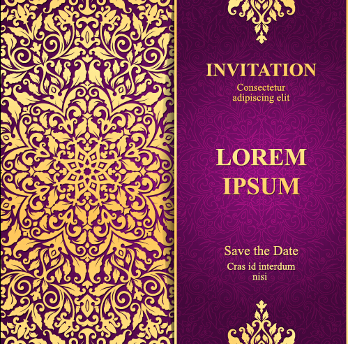 Vintage invitation card with purple floral pattern vector 16