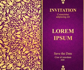 Vintage invitation card with purple floral pattern vector 17