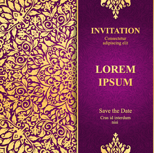 Vintage invitation card with purple floral pattern vector 17