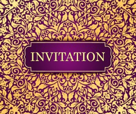 Vintage invitation card with purple floral pattern vector 18