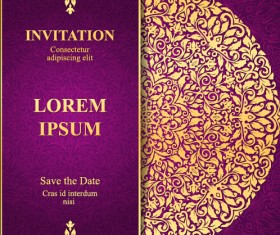 Vintage invitation card with purple floral pattern vector 19