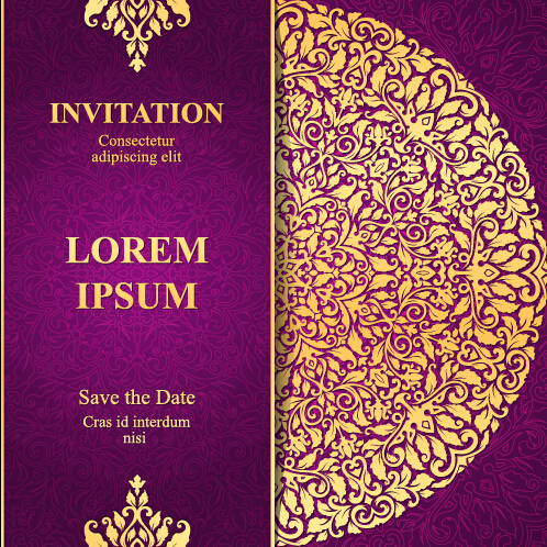 Vintage invitation card with purple floral pattern vector 19