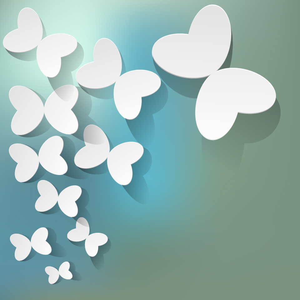 White butterflies with bokeh vector background