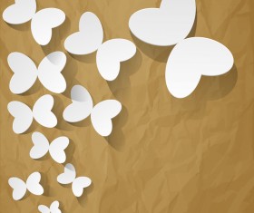 White butterflies with brown paper background vector