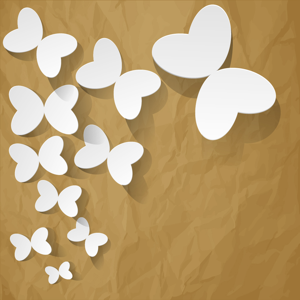 White butterflies with brown paper background vector