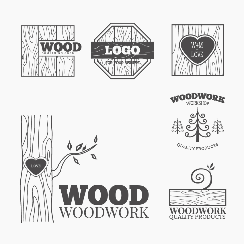 Wood woodwork logos design vector 05 free download
