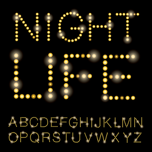 Yellow light dot alphabet vector 01
