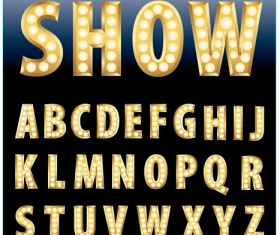 Yellow neon light alphabet vector