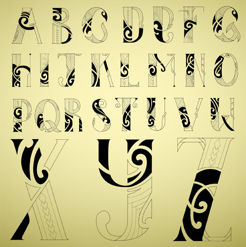 Abstract alphabet font vectors