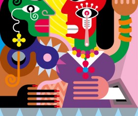 Abstract women portrait vector material 02