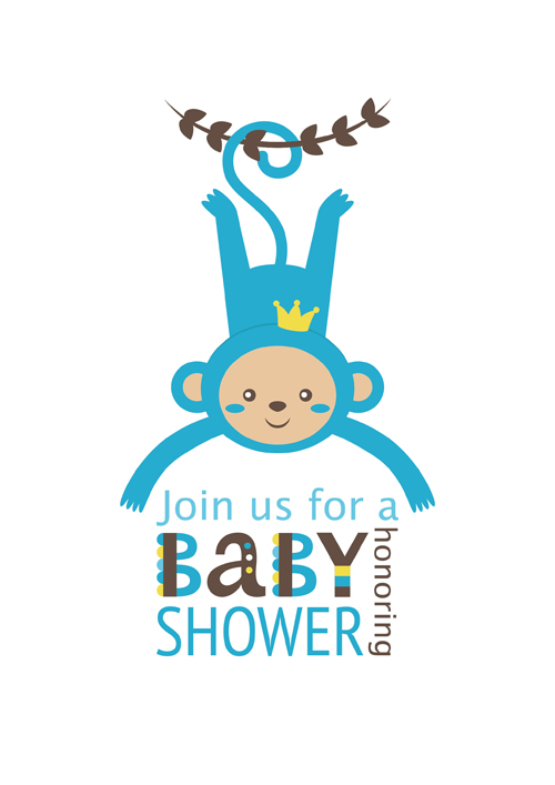 Baby shower card with monkey vector 01