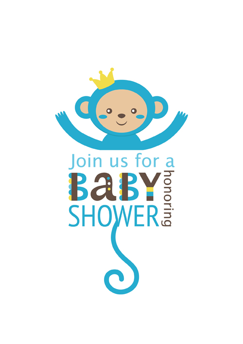 Baby shower card with monkey vector 02