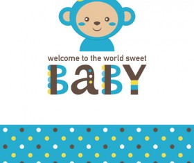 Baby shower card with monkey vector 03