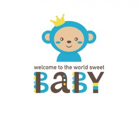 Baby shower card with monkey vector 04
