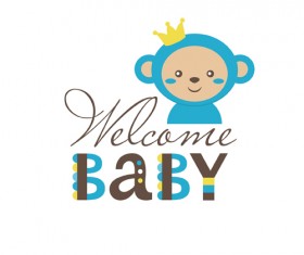 Baby shower card with monkey vector 06