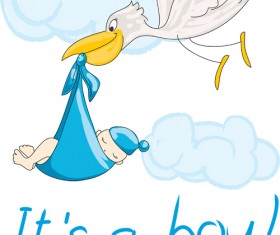 Baby with stork baby card vector 01
