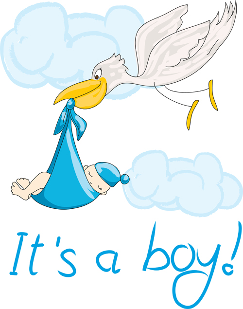 Baby with stork baby card vector 01