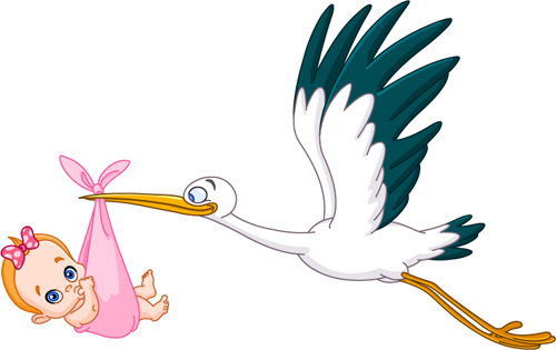 Baby with stork baby card vector 02
