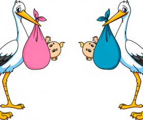 Baby with stork baby card vector 03