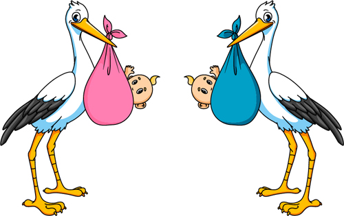 Baby with stork baby card vector 03