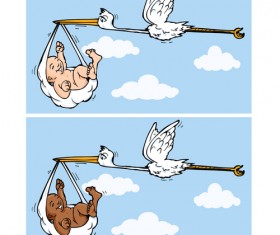 Baby with stork baby card vector 06