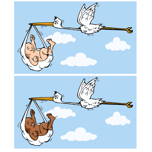 Baby with stork baby card vector 06